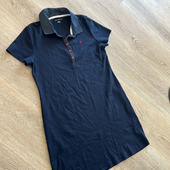 Tommy Hilfiger Polo Dress Womens Large Navy Tennis Preppy Polka Dot Collar‎ - Picture 9 of 12